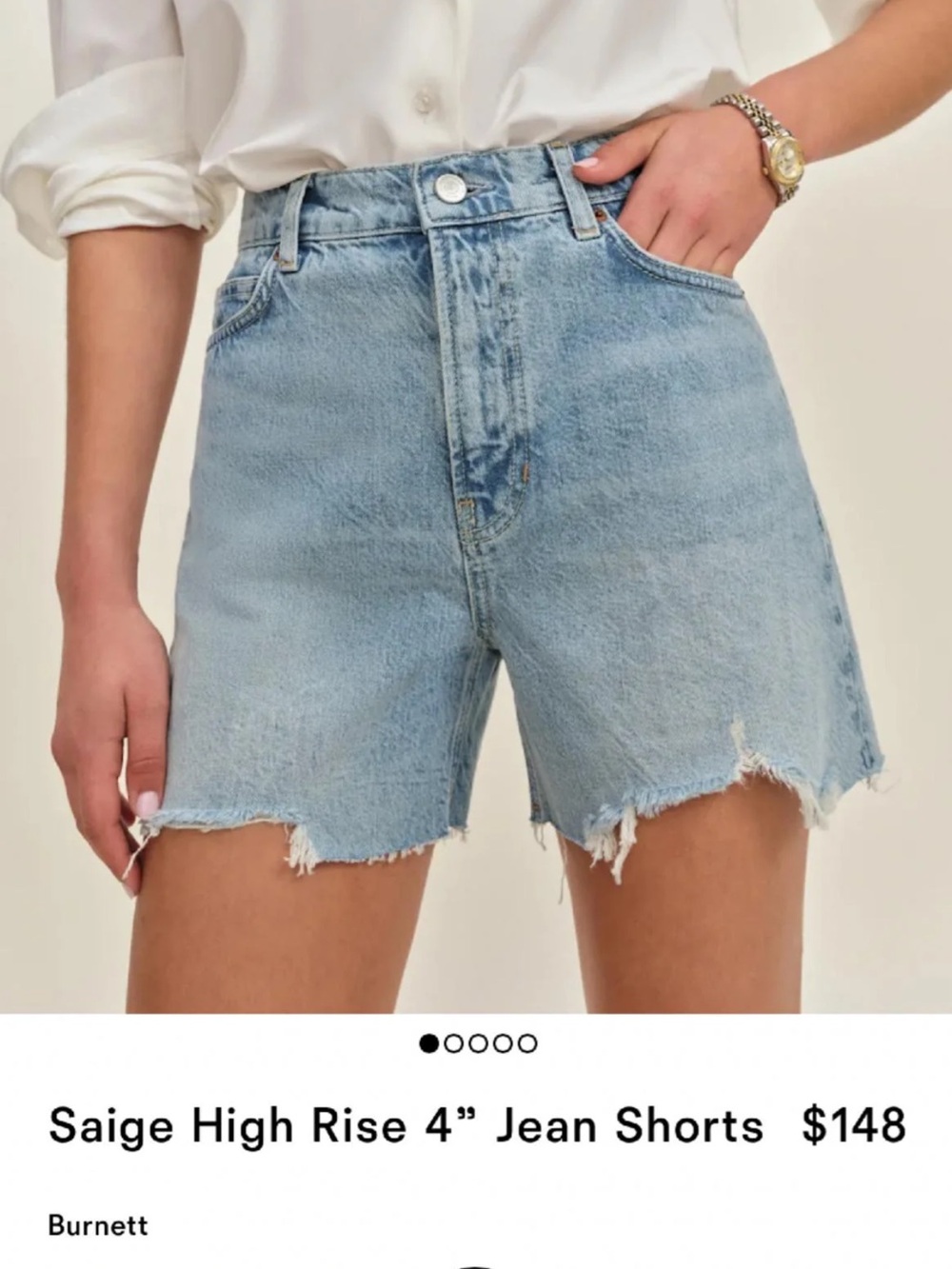Reformation Saige High Rise 4" Jean Shorts in Light Blue